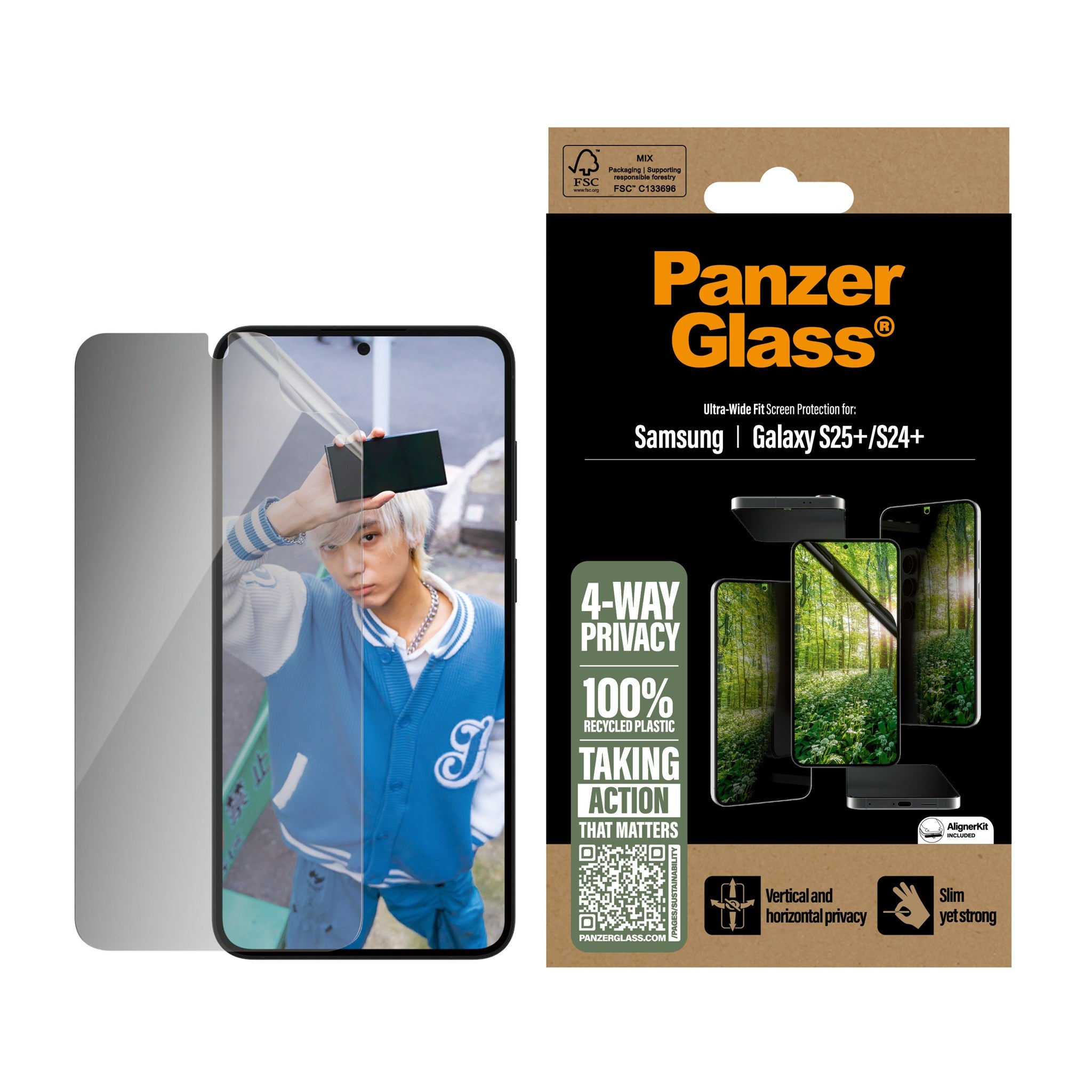 PanzerGlass® ECO MATRIX 4-way Privacy Skærmbeskyttelse Samsung Galaxy S25+ | S24+ | Ultra-Wide Fit