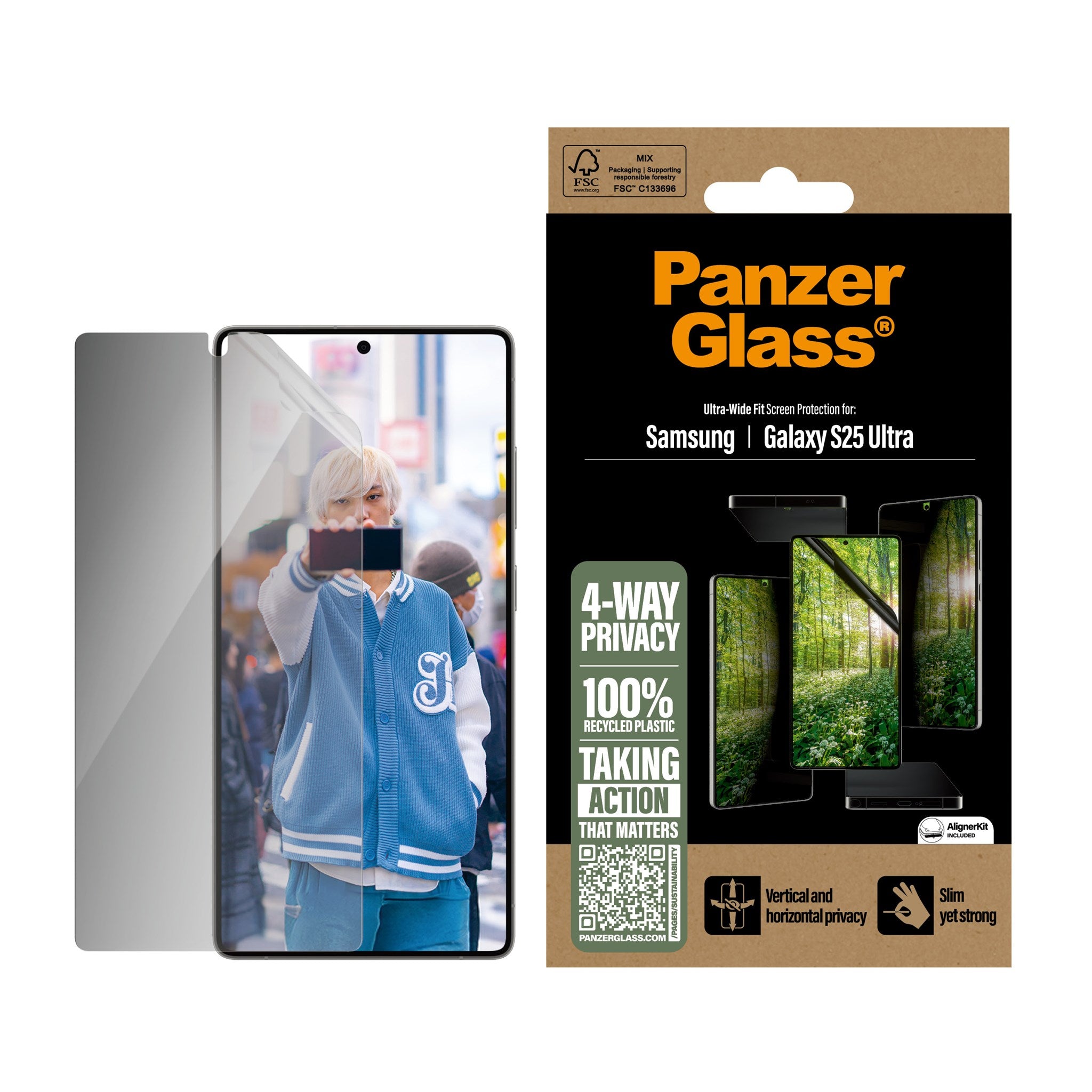 PanzerGlass® ECO MATRIX 4-way Privacy Skærmbeskyttelse Samsung Galaxy S25 Ultra | Ultra-wide Fit