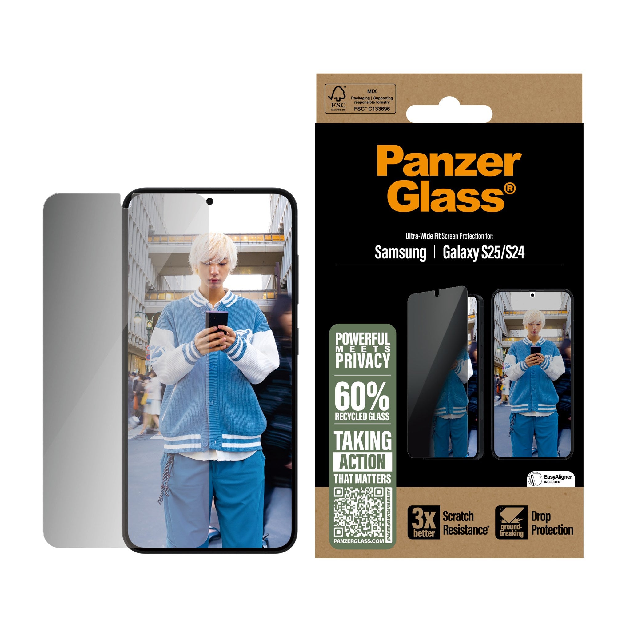 PanzerGlass® Privacy Skærmbeskyttelse Samsung Galaxy S25 | S24 | Ultra-Wide Fit