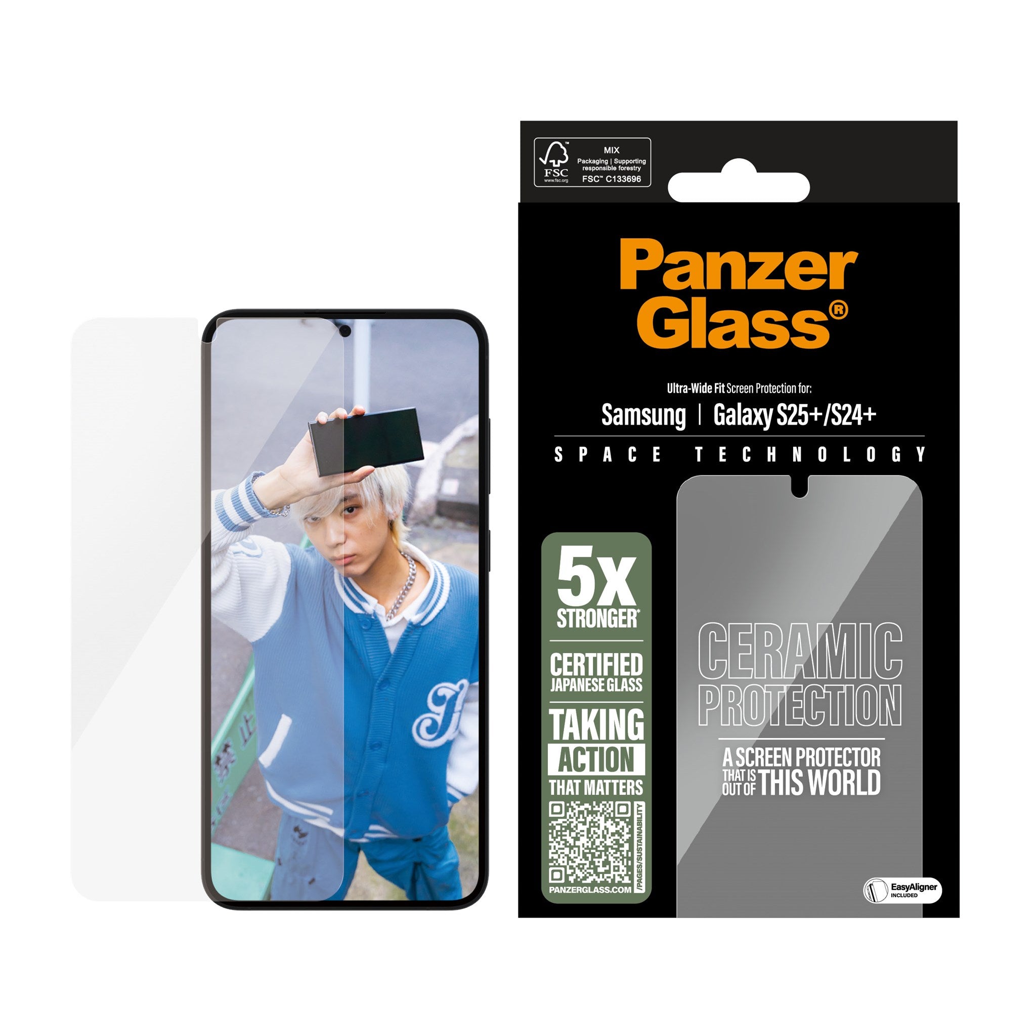 PanzerGlass® Ceramic Skærmbeskyttelse Samsung Galaxy S25+ | S24+ | Ultra-Wide Fit m. EasyAligner