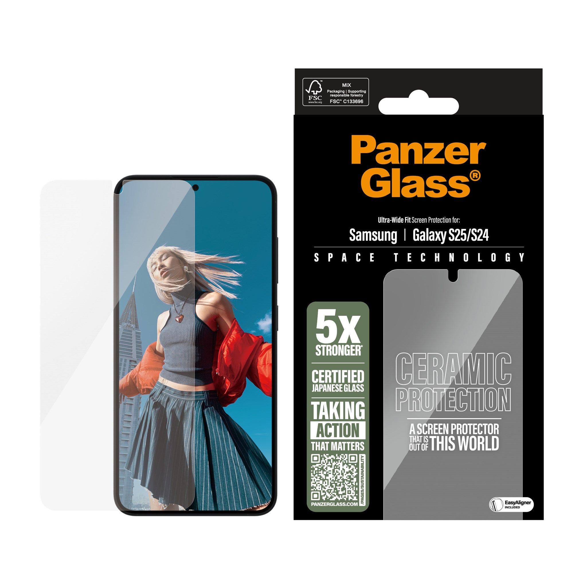 PanzerGlass® Ceramic Skærmbeskyttelse Samsung Galaxy S25 | S24 | Ultra-Wide Fit m. EasyAligner