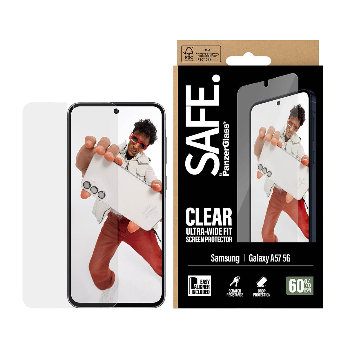 SAFE. by PanzerGlass® Skærmbeskyttelse Samsung Galaxy A57 5G | Ultra-Wide Fit m. EasyAligner