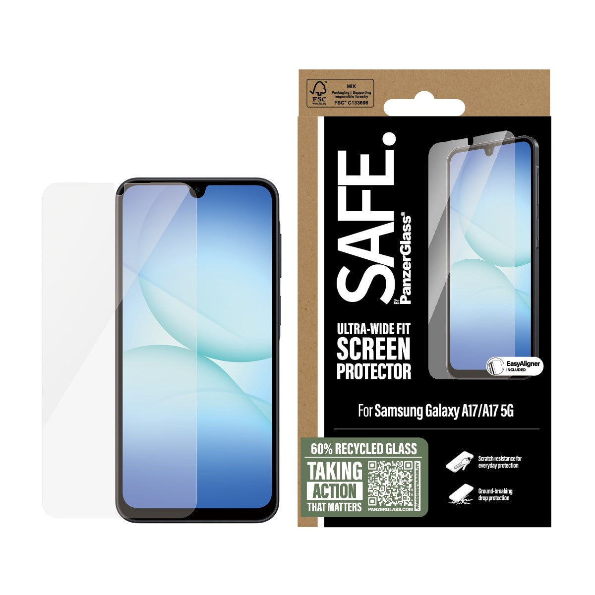 SAFE. by PanzerGlass® Skærmbeskyttelse Samsung Galaxy A17 | A17 5G | Ultra-Wide Fit m. EasyAligner