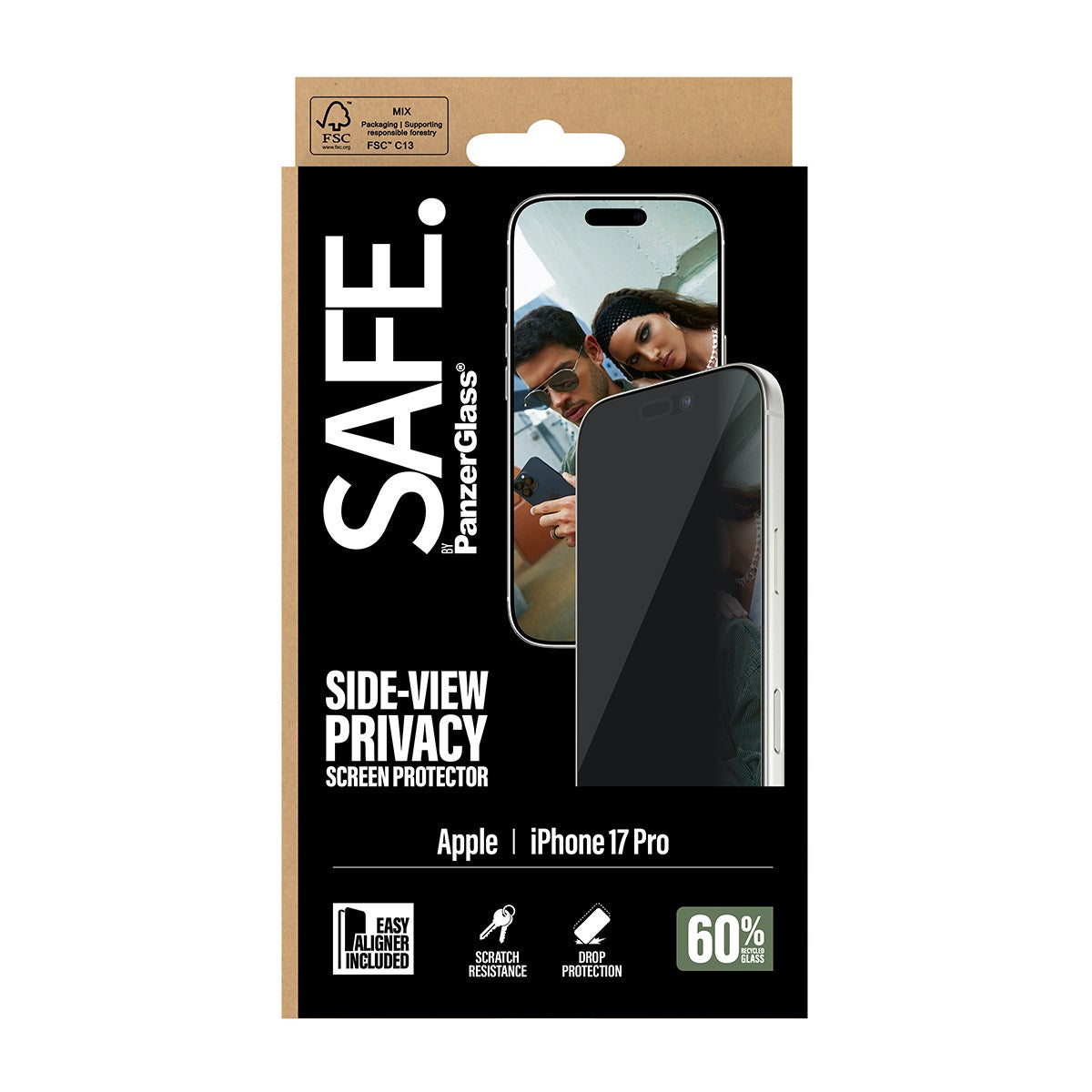 SAFE. by PanzerGlass® Privacy Skærmbeskyttelse iPhone 17 Pro | Ultra-Wide Fit m. EasyAligner
