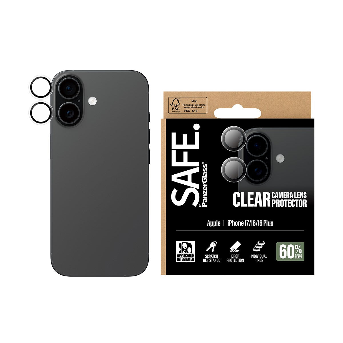SAFE. by PanzerGlass® Kameralinsebeskytter Transparent iPhone 17 | iPhone 16 | 16 Plus