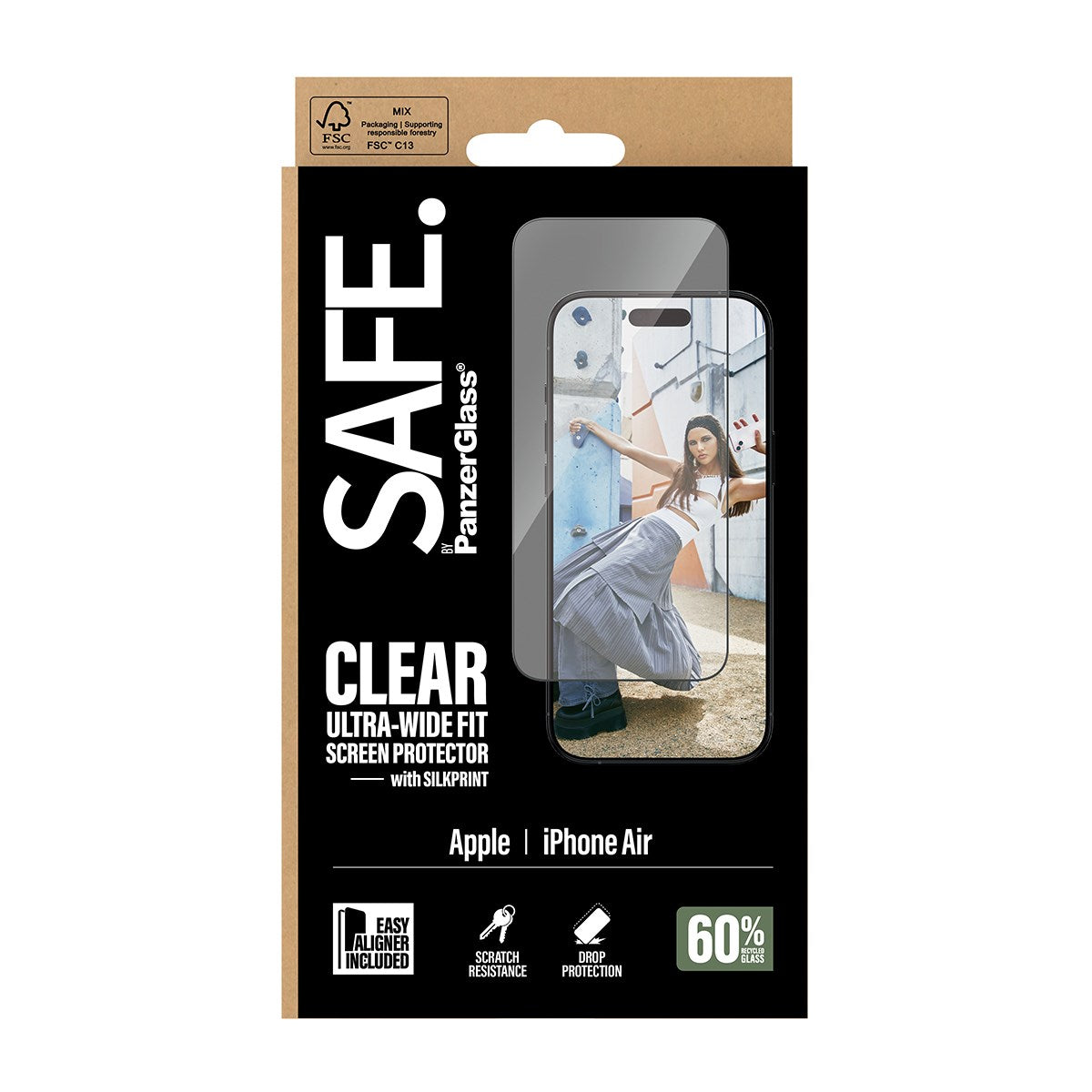 SAFE. by PanzerGlass® Skærmbeskyttelse m. Sort Ramme iPhone Air | Ultra-Wide Fit m. EasyAligner