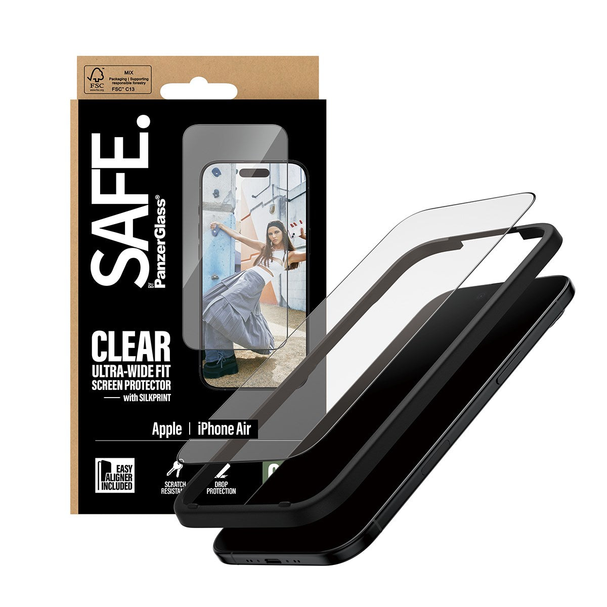 SAFE. by PanzerGlass® Skærmbeskyttelse m. Sort Ramme iPhone Air | Ultra-Wide Fit m. EasyAligner