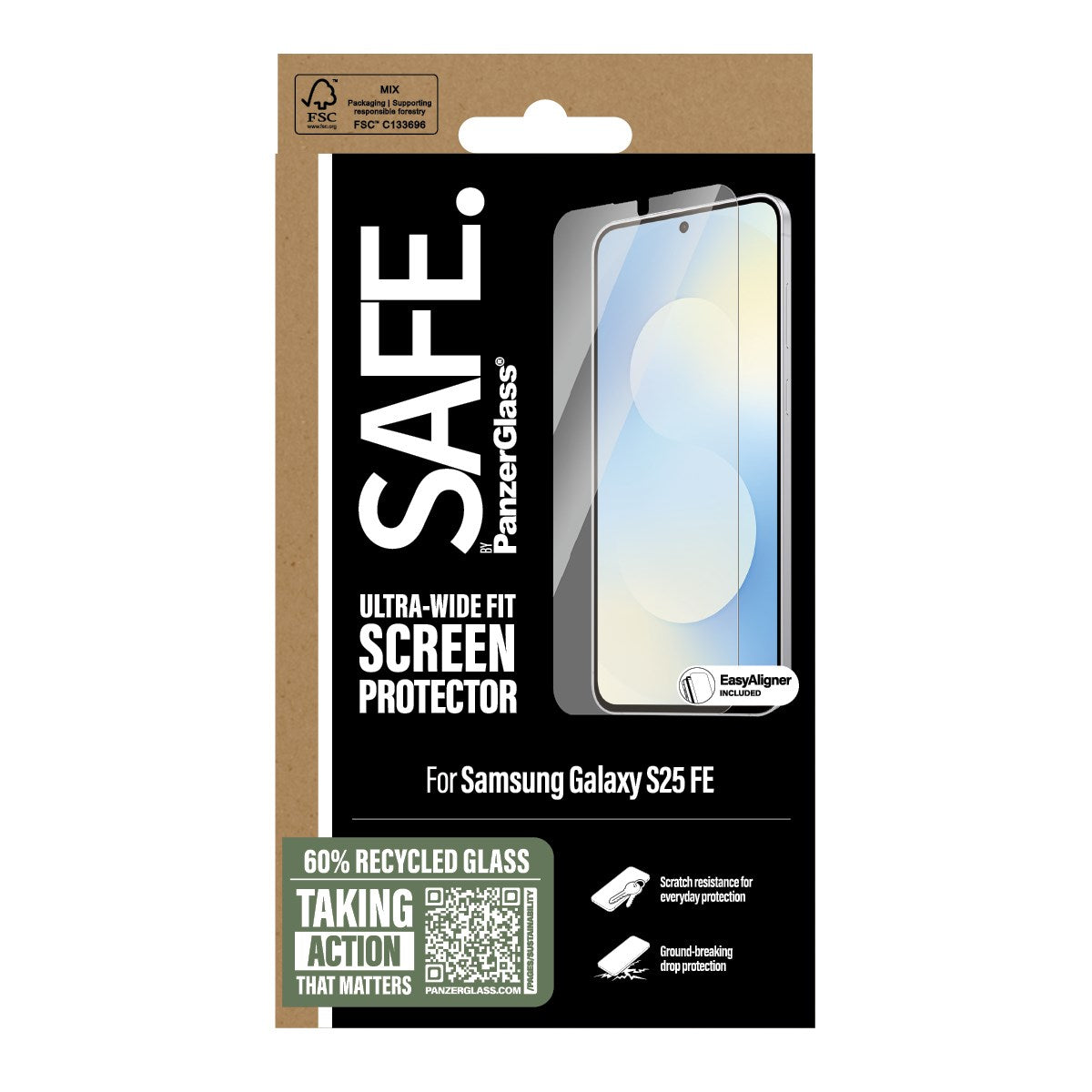 SAFE. by PanzerGlass® Skærmbeskyttelse Samsung Galaxy S25 FE 5G | Ultra-Wide Fit m. EasyAligner
