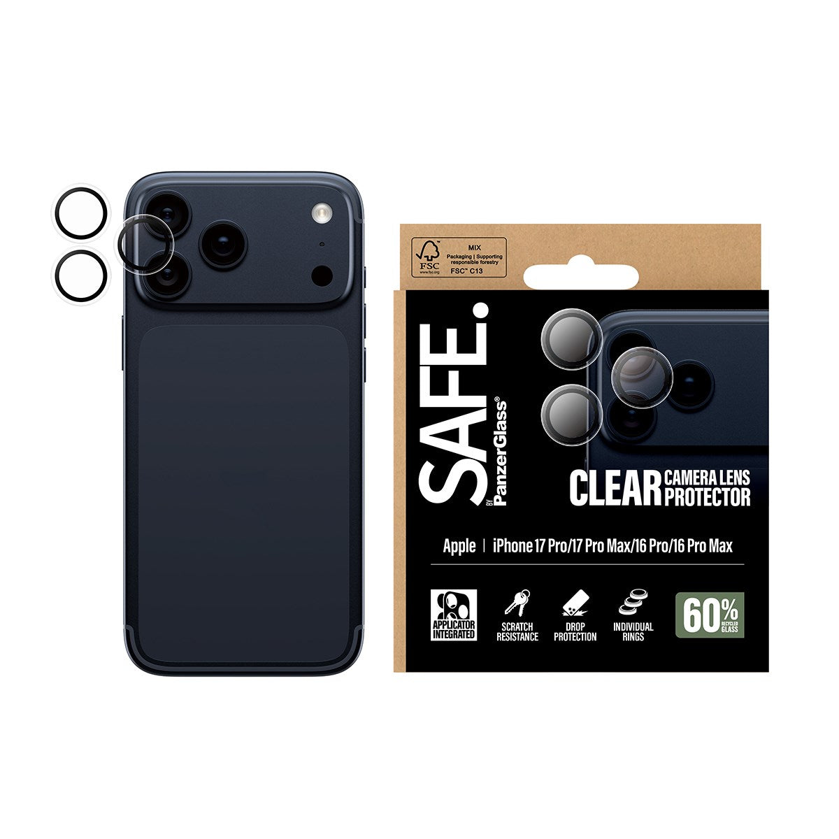 SAFE. by PanzerGlass® Kameralinsebeskytter Transparent iPhone 17 Pro | iPhone 17 Pro Max | iPhone 16 Pro | 16 Pro Max