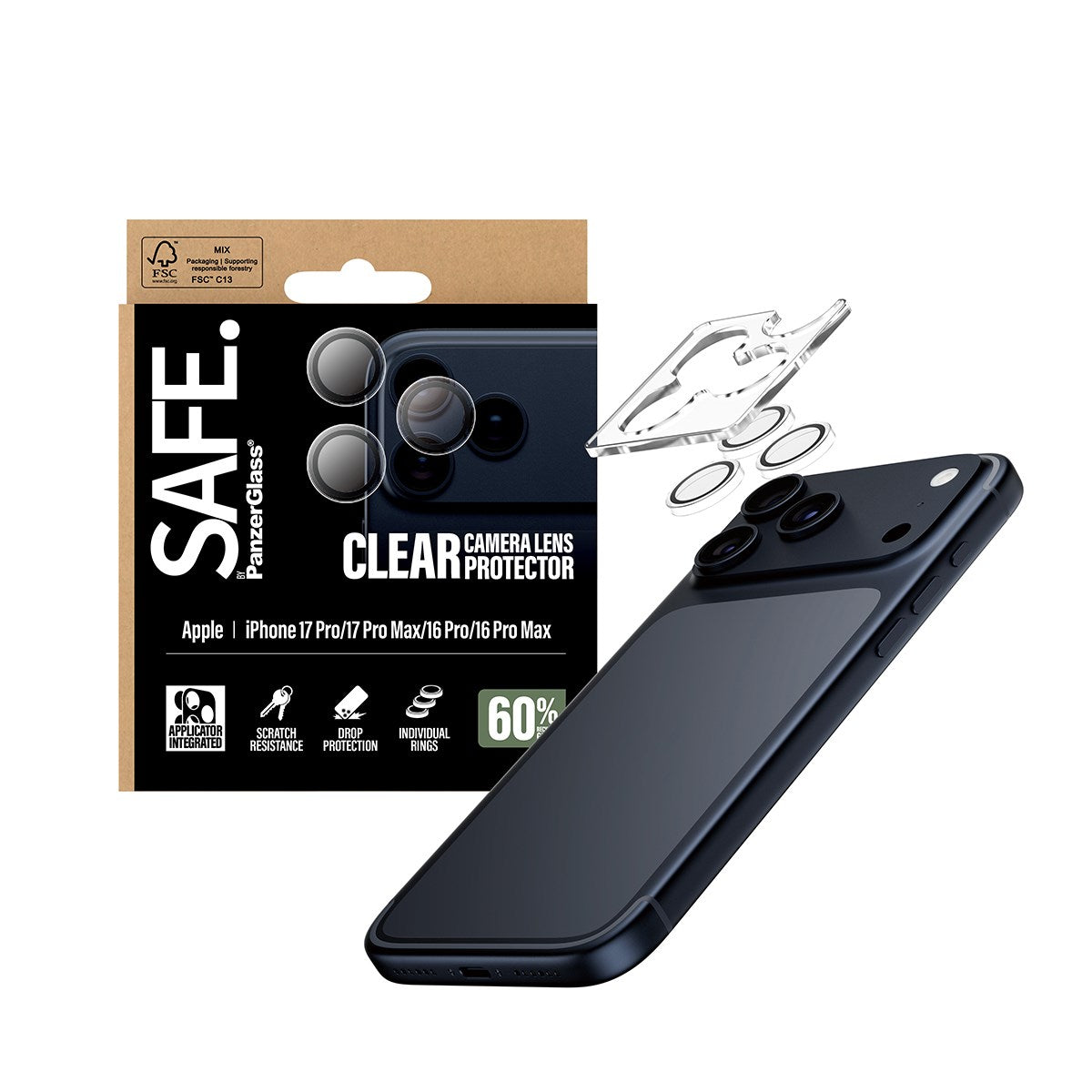 SAFE. by PanzerGlass® Kameralinsebeskytter Transparent iPhone 17 Pro | iPhone 17 Pro Max | iPhone 16 Pro | 16 Pro Max