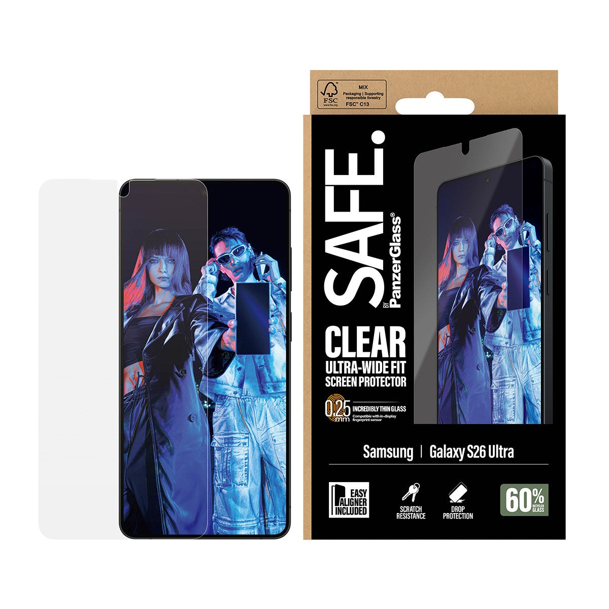 SAFE. by PanzerGlass® Skærmbeskyttelse Samsung Galaxy S26 Ultra | Ultra-Wide Fit m. EasyAligner m. EasyAligner