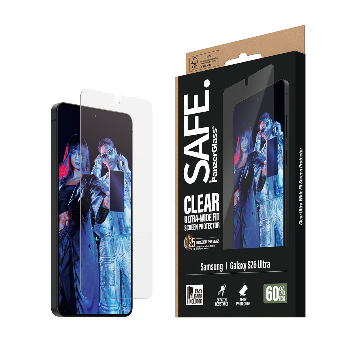 SAFE. by PanzerGlass® Skærmbeskyttelse Samsung Galaxy S26 Ultra | Ultra-Wide Fit m. EasyAligner m. EasyAligner