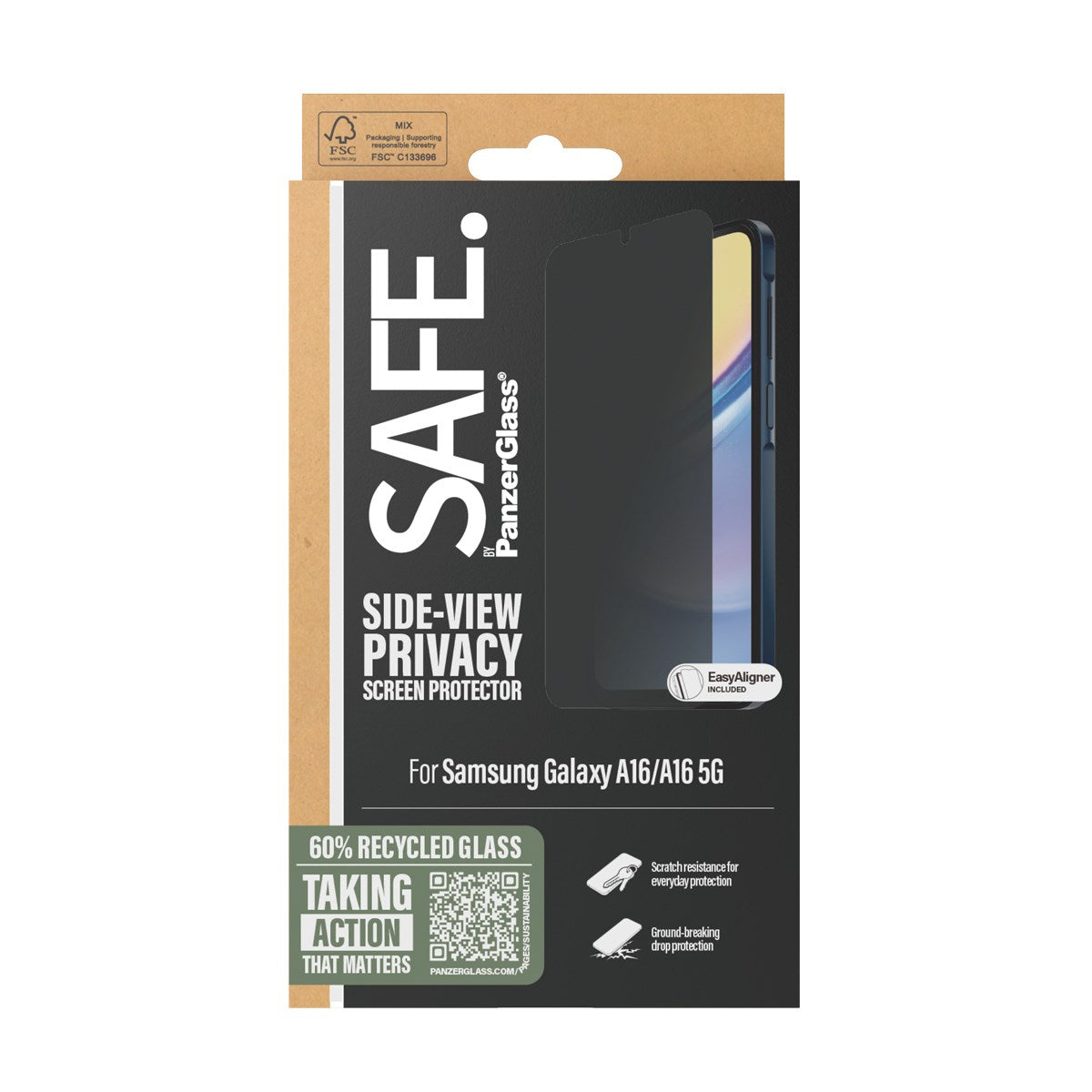 SAFE. by PanzerGlass® 2-Way Privacy Skærmbeskyttelse Samsung Galaxy A16 | A16 5G | Ultra-Wide Fit