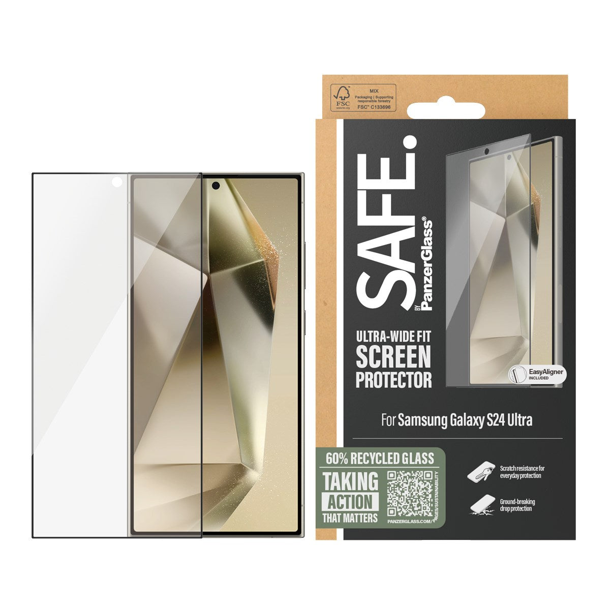 SAFE. by PanzerGlass® Skærmbeskyttelse Samsung Galaxy S24 Ultra | Ultra-Wide Fit m. EasyAligner
