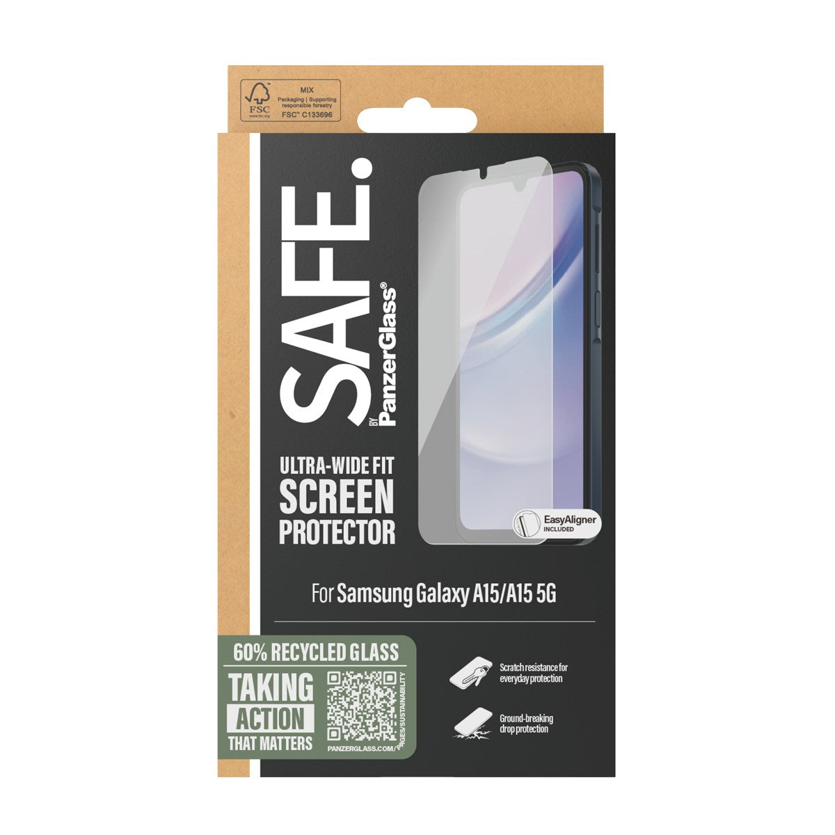 SAFE. by PanzerGlass® Skærmbeskyttelse by Samsung Galaxy A15 | A15 5G | Ultra-Wide Fit m. EasyAligner