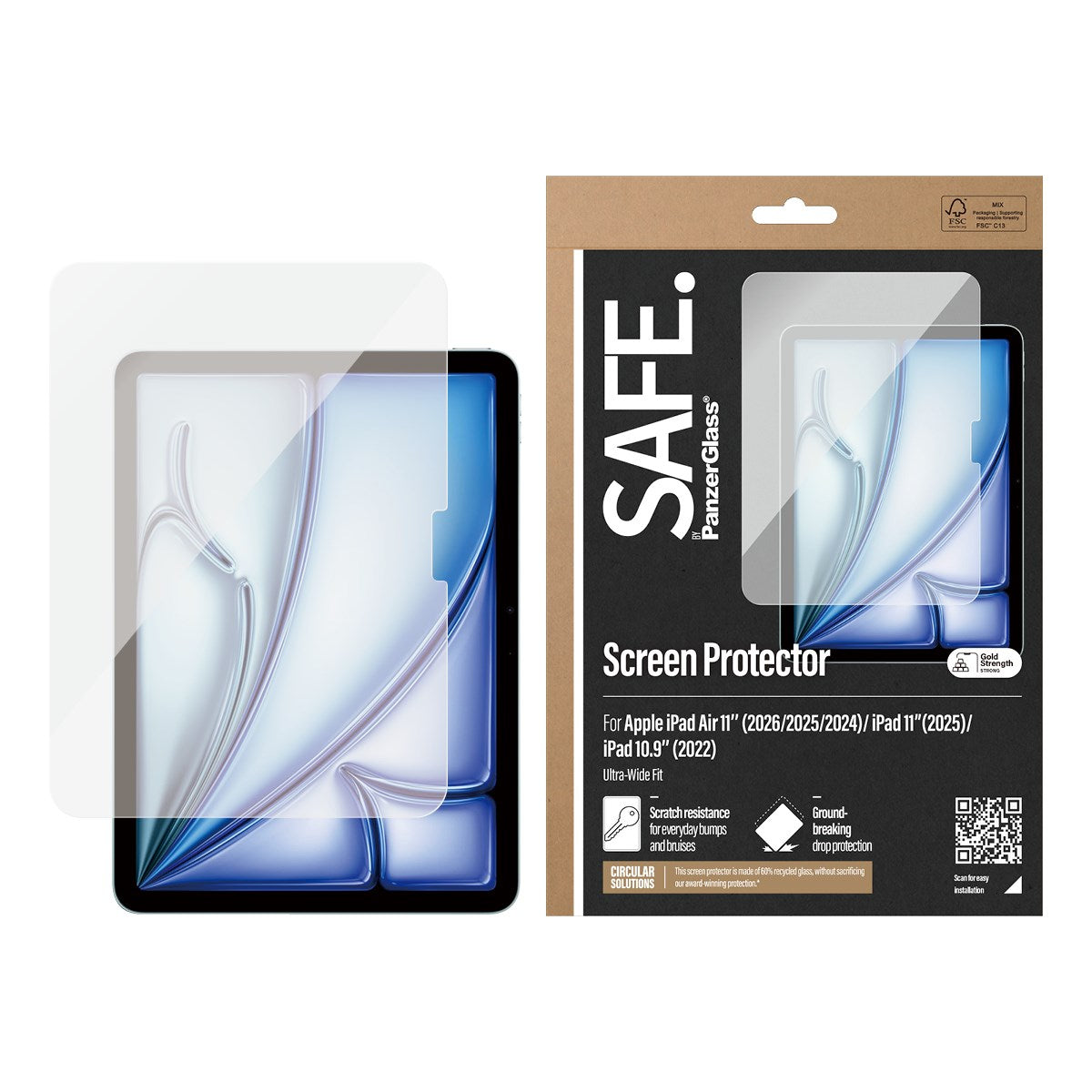 SAFE. by PanzerGlass® Skærmbeskyttelse iPad Air 11'' (2024-2026) | iPad 11'' (2025) | iPad 10.9'' (2022) | Ultra-Wide Fit