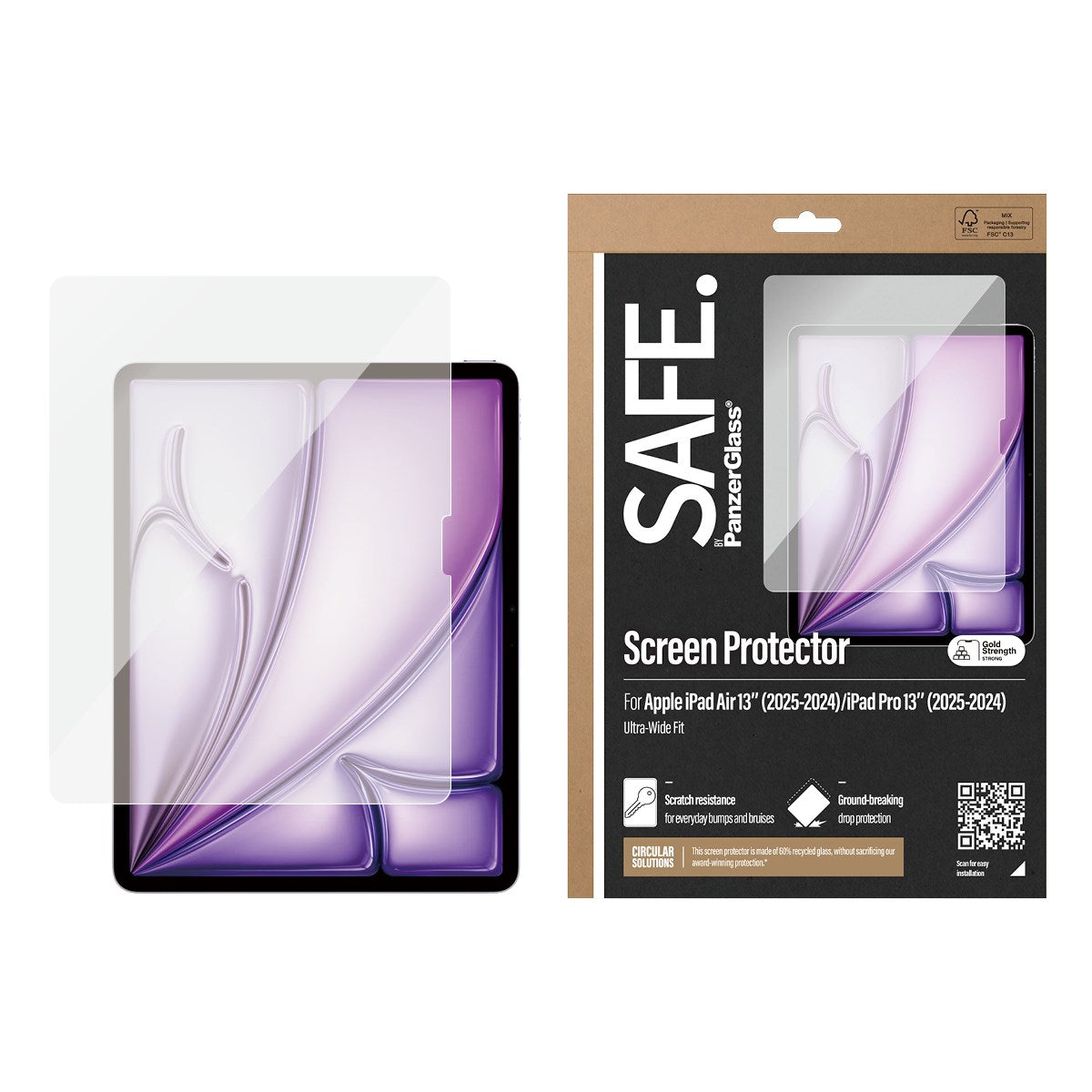 SAFE. by PanzerGlass® Skærmbeskyttelse iPad Air 13'' (2024-2026) |iPad Pro 13'' (2024-2025) | Ultra-Wide Fit