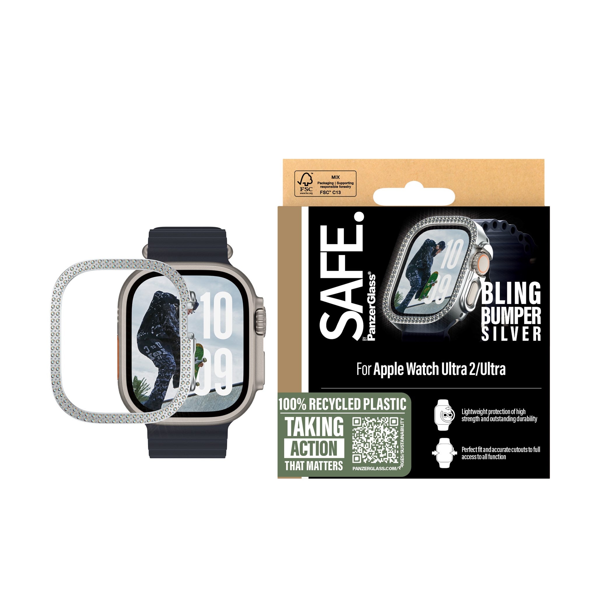 SAFE. by PanzerGlass® Bling Bumper Sølv Apple Watch Ultra 3 | Ultra 2 | Ultra | 49mm