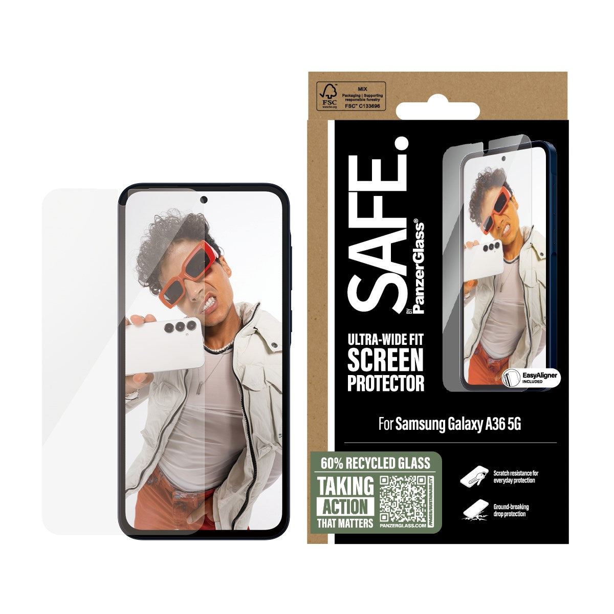 SAFE. by PanzerGlass® Skærmbeskyttelse Samsung Galaxy A36 5G | Ultra-Wide Fit m. EasyAligner