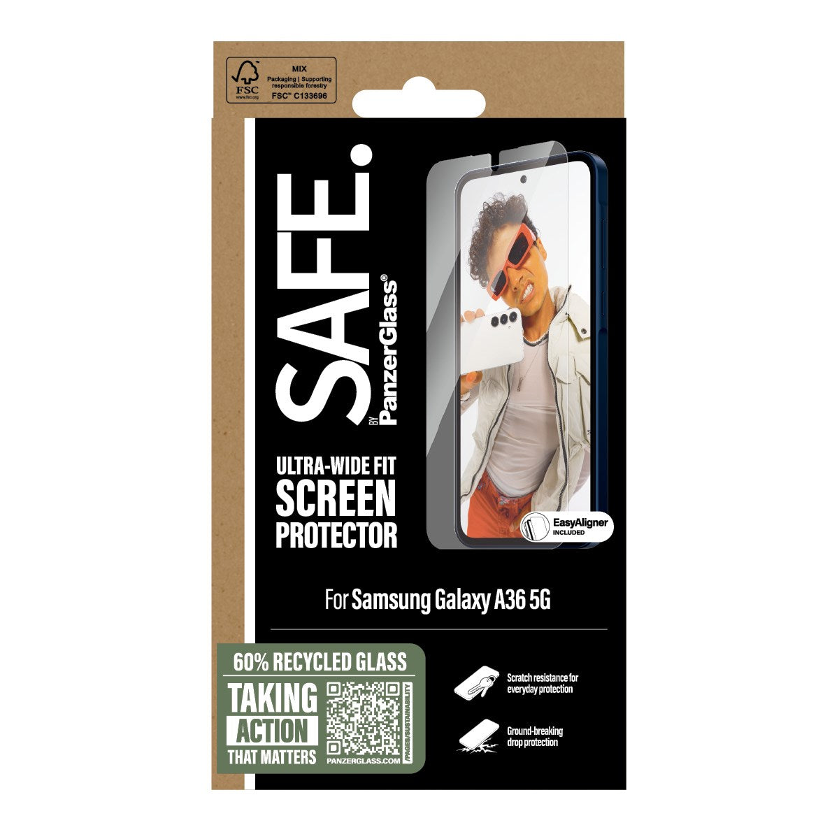 SAFE. by PanzerGlass® Skærmbeskyttelse Samsung Galaxy A36 5G | Ultra-Wide Fit m. EasyAligner