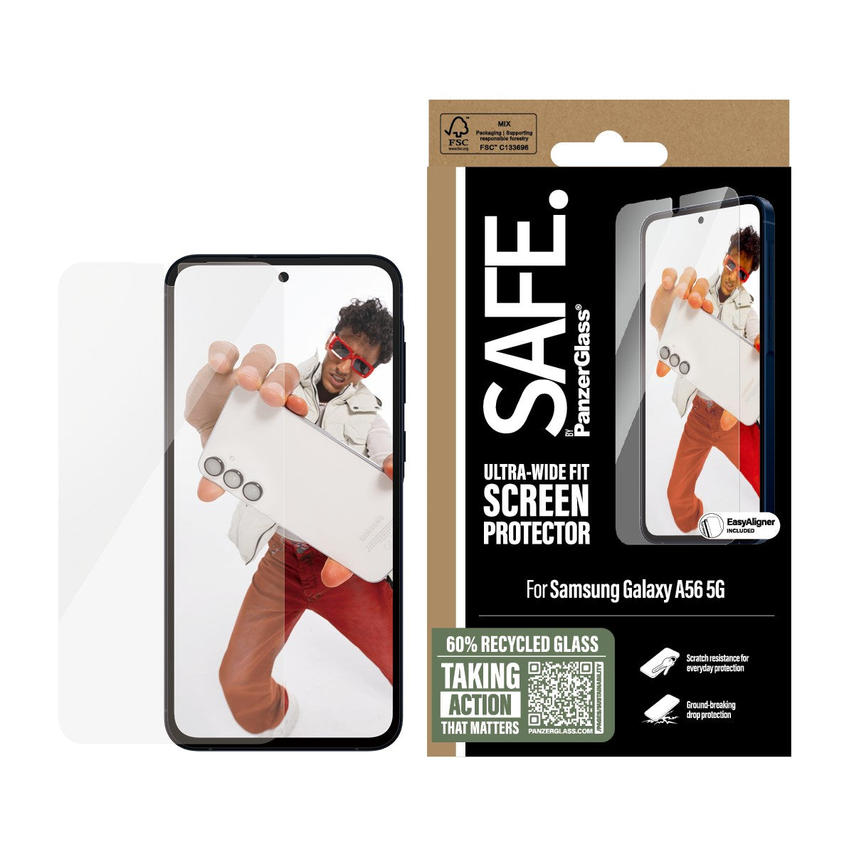 SAFE. by PanzerGlass® Skærmbeskyttelse Samsung Galaxy A56 5G | Ultra-Wide Fit m. EasyAligner