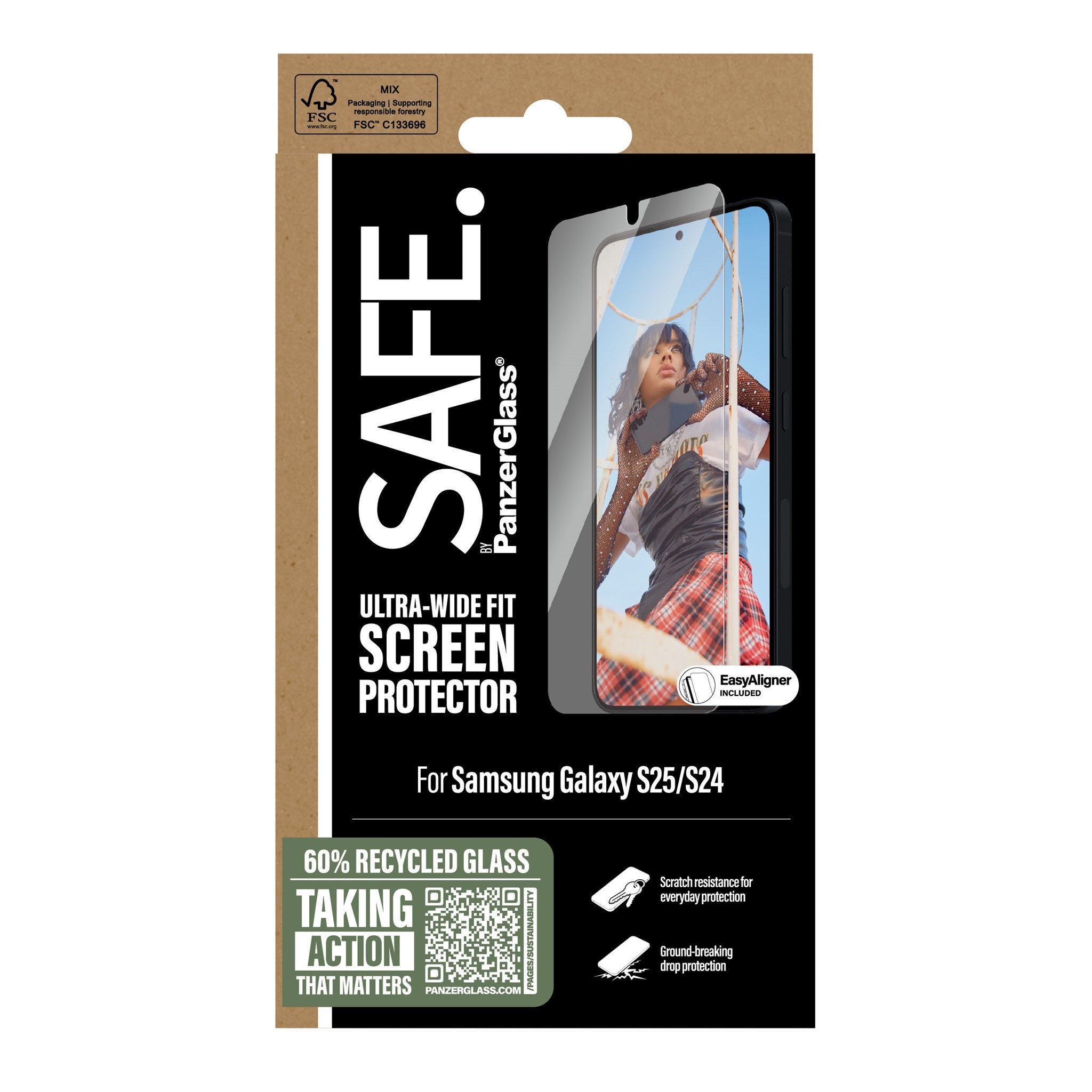 SAFE. by PanzerGlass® Skærmbeskyttelse Samsung Galaxy S25 | S24 | Ultra-Wide Fit m. Aligner