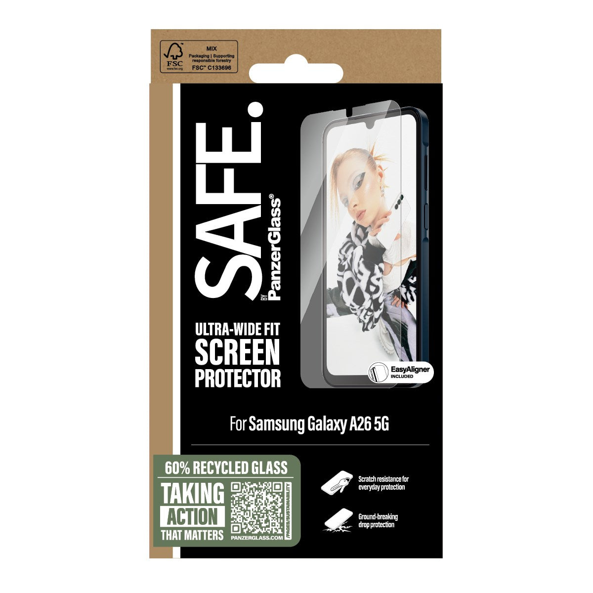 SAFE. by PanzerGlass® Skærmbeskyttelse Samsung Galaxy A26 5G | Ultra-Wide Fit m. EasyAligner